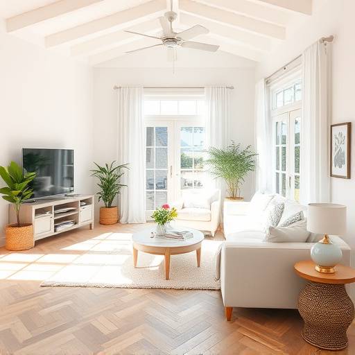 Image of a bright, airy living room with summer decorations